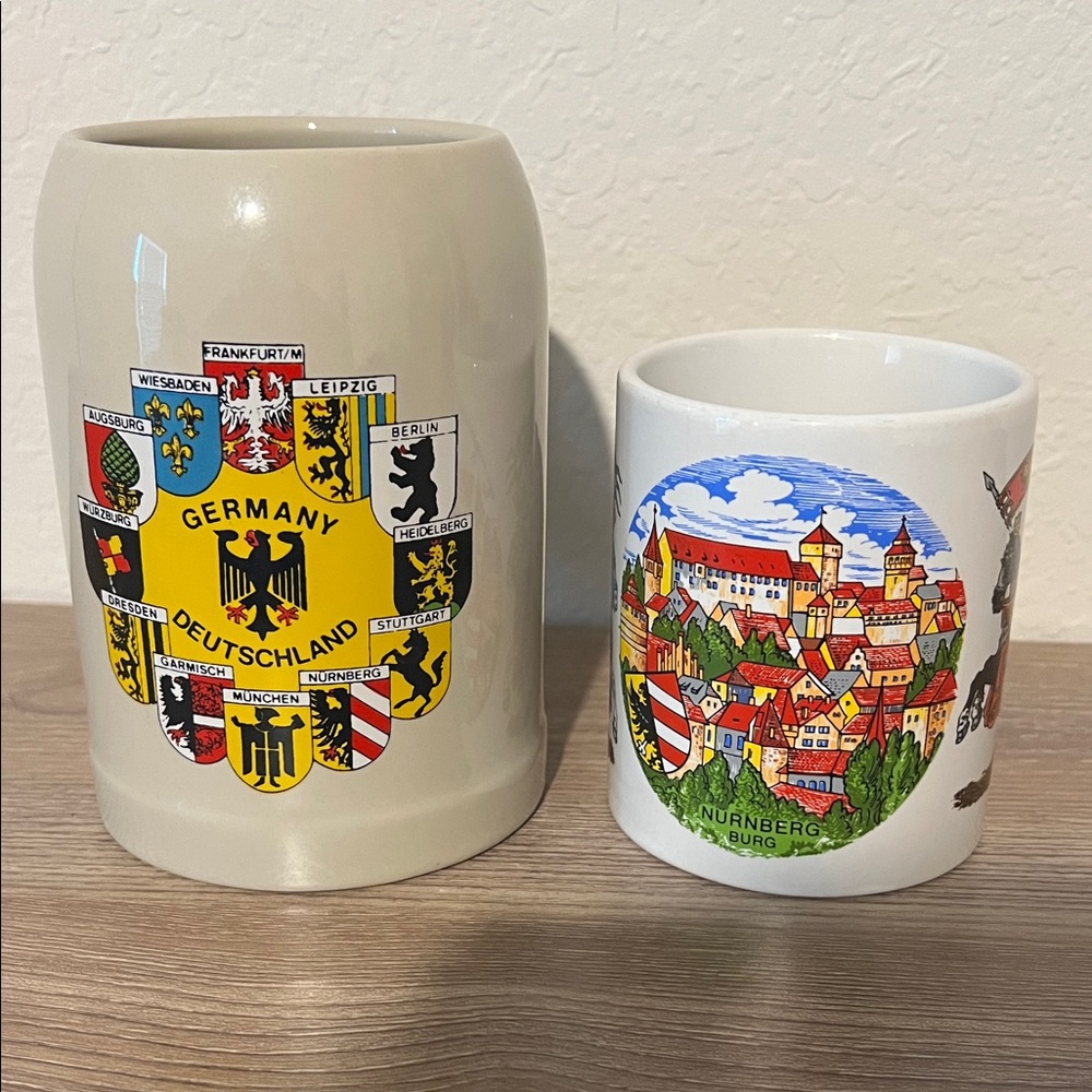 Authentic Germany Beer Stein and Nuremberg Mug Set of 2 Souvenirs White Cream